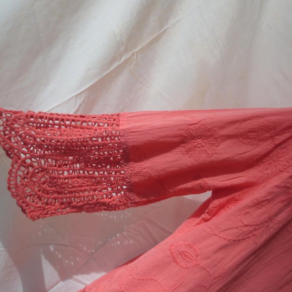 Tunic Top Blouse Size L LARGE XCVI Coral Gauzy Cotton Crochet Hem Embroidered - Picture 8 of 8